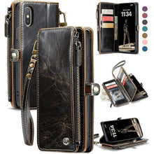 Load image into Gallery viewer, Defencase Compatible with iPhone Xs MAX Case Wallet with RFID Blocking Card Holder for Women Men, Fashion PU Leather Magnetic Snap Flip Zipper Strap Wallet Phone Case Fit for iPhone Xs MAX, Coffee