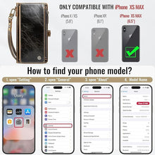 Load image into Gallery viewer, Defencase Compatible with iPhone Xs MAX Case Wallet with RFID Blocking Card Holder for Women Men, Fashion PU Leather Magnetic Snap Flip Zipper Strap Wallet Phone Case Fit for iPhone Xs MAX, Coffee