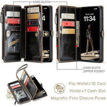Load image into Gallery viewer, Defencase Compatible with iPhone Xs MAX Case Wallet with RFID Blocking Card Holder for Women Men, Fashion PU Leather Magnetic Snap Flip Zipper Strap Wallet Phone Case Fit for iPhone Xs MAX, Coffee