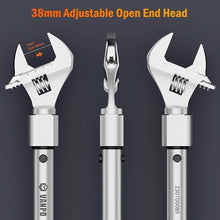 Load image into Gallery viewer, Adjustable Torque Wrench, 5-45 Ft.lb/7-61 Nm, 38MM Open End Torque Wrench, 3/8 Inch Drive Torque Wrench with Interchangeable Jaw & Ratchet Head for HVAC, Car, Moto, Narrow Pipeline