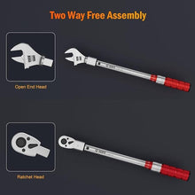 Load image into Gallery viewer, Adjustable Torque Wrench, 5-45 Ft.lb/7-61 Nm, 38MM Open End Torque Wrench, 3/8 Inch Drive Torque Wrench with Interchangeable Jaw & Ratchet Head for HVAC, Car, Moto, Narrow Pipeline