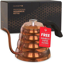 Load image into Gallery viewer, Vianté Gooseneck Stovetop Pour Over Coffee Kettle with Thermometer for Drip Coffee and Tea. Premium Copper Stainless Steel. 40 fl oz. All Coocktops.