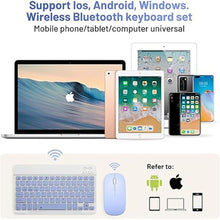 Load image into Gallery viewer, Bluetooth Keyboard and Mouse Combo Rechargeable Portable Wireless Keyboard Mouse Set for Apple iPad iPhone iOS 13 and Above Samsung Tablet Phone Smartphone Android Windows (10 inch Purple)