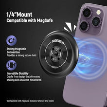 Load image into Gallery viewer, NEEWER Magnetic Phone Tripod Mount Adapter with 1/4" Holes Compatible with iPhone MagSafe Selfie Stick for 15 Pro Max 15 Plus 14 13 12 Pro Max Mini, Phone Holder for Ring Light Video Recording, PA010