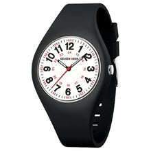 Load image into Gallery viewer, GOLDEN HOUR Waterproof Sports Analog Unisex Watches for Nurse Medical Professionals, Students - Military Time Glowing Easy to Read Dial, Jelly Silicone Strap in Black