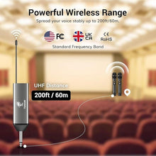 Load image into Gallery viewer, TONOR Wireless Microphone, UHF Dual Cordless Metal Dynamic Mic System with Rechargeable Receiver (Black)