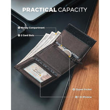 Load image into Gallery viewer, VULKIT Minimalist Leather Rfid Blocking Trifold Wallet Slim Credit Card Holder with 3 ID windows & Zipper Pocket for Men (Brown)