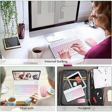 Load image into Gallery viewer, Bluetooth Keyboard and Mouse Combo for iPad - Rechargeable Wireless Keyboard & Mouse with 7-Color Backlit Compatible with iPad 9th/8th Gen, iPad Pro/Air/Mini, iPhone14/13/12 Pro,(10 inch Pink)