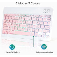 Load image into Gallery viewer, Bluetooth Keyboard and Mouse Combo for iPad - Rechargeable Wireless Keyboard & Mouse with 7-Color Backlit Compatible with iPad 9th/8th Gen, iPad Pro/Air/Mini, iPhone14/13/12 Pro,(10 inch Pink)