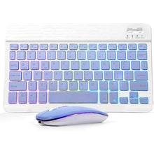 Load image into Gallery viewer, Bluetooth Keyboard and Mouse Combo for iPad - Rechargeable Wireless Keyboard & Mouse with 7-Color Backlit Compatible with iPad 9th/8th Gen, iPad Pro/Air/Mini, iPhone14/13/12 Pro, (10 inch Purple)