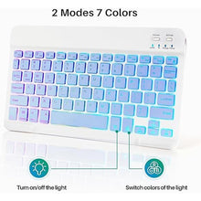Load image into Gallery viewer, Bluetooth Keyboard and Mouse Combo for iPad - Rechargeable Wireless Keyboard & Mouse with 7-Color Backlit Compatible with iPad 9th/8th Gen, iPad Pro/Air/Mini, iPhone14/13/12 Pro, (10 inch Purple)