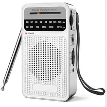 Load image into Gallery viewer, Portable Radio AM FM with Long Range Reception, Goodes Transistor Radio with Loud Speaker, Headphone Jack, 2AA Battery Operated for Indoor, Outdoor and Emergency Use - Silver
