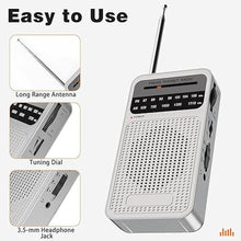 Load image into Gallery viewer, Portable Radio AM FM with Long Range Reception, Goodes Transistor Radio with Loud Speaker, Headphone Jack, 2AA Battery Operated for Indoor, Outdoor and Emergency Use - Silver