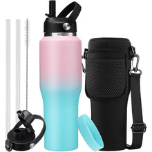 Load image into Gallery viewer, Insulated Water Bottles that Fits in Cup Holder with Straw & Sleeve, Leak Proof Travel Mug Keep Cold 48h/Hot 24h, Water Flask with Straw, Vacuum Metal Coffee Tumbler