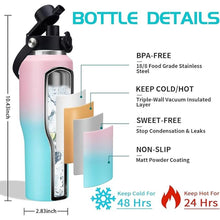 Load image into Gallery viewer, Insulated Water Bottles that Fits in Cup Holder with Straw & Sleeve, Leak Proof Travel Mug Keep Cold 48h/Hot 24h, Water Flask with Straw, Vacuum Metal Coffee Tumbler
