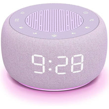Load image into Gallery viewer, Buffbee Sound Machine & Alarm Clock 2-in-1, 0-100% Clock Face Brightness, Bottom Colored Light, Sleep Timer, Precise 30-Level Volume White Noise Machine, Digital Alarm Clocks for Bedrooms - Purple