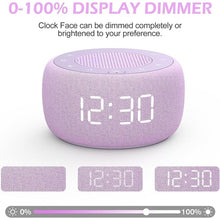 Load image into Gallery viewer, Buffbee Sound Machine & Alarm Clock 2-in-1, 0-100% Clock Face Brightness, Bottom Colored Light, Sleep Timer, Precise 30-Level Volume White Noise Machine, Digital Alarm Clocks for Bedrooms - Purple