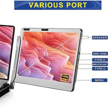 Load image into Gallery viewer, Triple Monitor for Laptop, 14'' 1080P Portable Laptop Screen Extender, 360 Rotating Monitor Desk Workstation with Multiple Laptop Stand for MacBook Windows Surface PS Switch