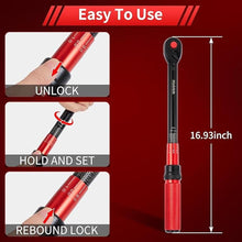 Load image into Gallery viewer, 1/2 Inch Drive Click Torque Wrench, Dual-direction Torque Wrench 10-170.0ft.lb/13.60-230.5Nm, 72-tooth Torque Wrenches with Dual Range Scales, ±3% High Precision For Bike