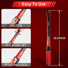 Load image into Gallery viewer, 3/8-Inch Torque Wrench, Dual-direction Torque Wrenches 10-100ft.lb/13.6-135.6Nm, 72-Tooth Dual Range Scales Torque Wrench with Quick Release Reversible Head