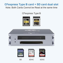 Load image into Gallery viewer, CFexpress Type B/SD Dual Slot Card Reader USB C, USB 3.2 Gen 2 10Gpbs, Compatible with CFexpress Type B Card/SD Memory Card, Aluminum CFexpress Card Adapter with USB C to USB C/USB A Cable