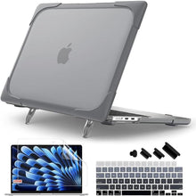 Load image into Gallery viewer, Batianda for M3 MacBook Air 15 inch Case 2024 A3114 A2941 (M2) 2023,Heavy Duty Shockproof Protective Hard Shell with Fold Kickstand & Keyboard Cover Screen Protector for Enhanced Durability, Grey
