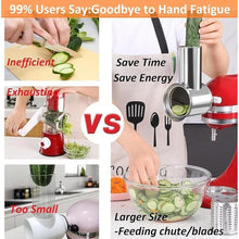 Load image into Gallery viewer, Large Stainless Steel Slicer Shredder Attachment for KitchenAid Mixers, Dishwasher Safe Salad Maker, Cheese Grater Accessories with 3 Blades & 1 Knob Thumb Screw