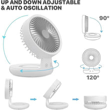 Load image into Gallery viewer, mollie 8-Inch Small Rechargeable USB Desk Fan Battery Operated with Speeds for Home Office Bedroom Mini Portable Personal Quiet Desktop Air Circulator Foldable Cooling Oscillating Table Fan