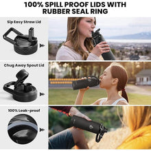 Load image into Gallery viewer, Insulated Water Bottle 40 oz, Triple Wall Vacuum Stainless Steel (Cold for 48 Hrs), Leak Proof & Non-BPA, Modern Water Flask Jug with Paracord Handle & Straw Spout Lids, Magic Black