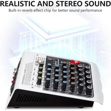 Load image into Gallery viewer, Audio Mixer 6 Channel DJ Mixer, Professional Sound Board Console with USB MP3 Bluetooth Input 48V For Live Performance Home Stage Karaoke