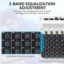 Load image into Gallery viewer, Audio Mixer 6 Channel DJ Mixer, Professional Sound Board Console with USB MP3 Bluetooth Input 48V For Live Performance Home Stage Karaoke