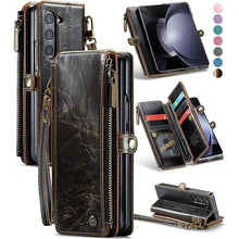 Load image into Gallery viewer, Defencase Wallet Case Compatible with Samsung Galaxy Z Fold 5 with RFID Blocking Card Holder & S Pen Holder Slot PU Leather Magnetic Snap Flip Zipper Strap Phone Case Fit for Galaxy Z Fold 5, Coffee