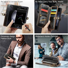 Load image into Gallery viewer, Defencase Wallet Case Compatible with Samsung Galaxy Z Fold 5 with RFID Blocking Card Holder & S Pen Holder Slot PU Leather Magnetic Snap Flip Zipper Strap Phone Case Fit for Galaxy Z Fold 5, Coffee