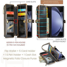Load image into Gallery viewer, Defencase Wallet Case Compatible with Samsung Galaxy Z Fold 5 with RFID Blocking Card Holder & S Pen Holder Slot PU Leather Magnetic Snap Flip Zipper Strap Phone Case Fit for Galaxy Z Fold 5, Coffee