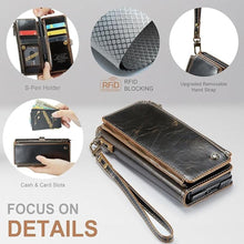 Load image into Gallery viewer, Defencase Wallet Case Compatible with Samsung Galaxy Z Fold 5 with RFID Blocking Card Holder & S Pen Holder Slot PU Leather Magnetic Snap Flip Zipper Strap Phone Case Fit for Galaxy Z Fold 5, Coffee