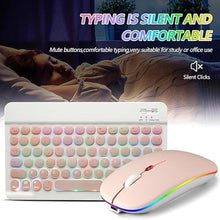 Load image into Gallery viewer, Bluetooth Keyboard and Mouse Combo for iPad - Rechargeable Wireless Keyboard & Mouse with 7-Color Backlit Compatible with iPad 9th/8th Gen, iPad Pro/Air/Mini, iPhone14/13/12 Pro, Round Keys Pink