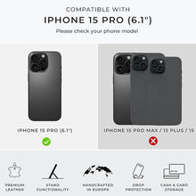 Load image into Gallery viewer, Snakehive Leather Wallet for iPhone 15 Pro - Real Leather Wallet Phone Case - Genuine Leather with Viewing Stand and 3 Card Holder - Flip Folio Cover with Card Slot (Brown)