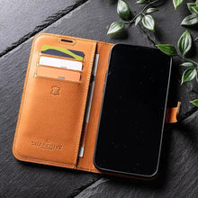 Load image into Gallery viewer, Snakehive Leather Wallet for iPhone 15 Pro - Real Leather Wallet Phone Case - Genuine Leather with Viewing Stand and 3 Card Holder - Flip Folio Cover with Card Slot (Brown)