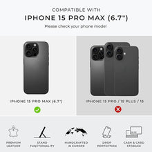 Load image into Gallery viewer, Snakehive Leather Wallet for iPhone 15 Pro Max - Real Leather Wallet Phone Case - Genuine Leather with Viewing Stand and 3 Card Holder - Flip Folio Cover with Card Slot (Plum)