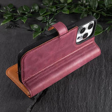 Load image into Gallery viewer, Snakehive Leather Wallet for iPhone 15 Pro Max - Real Leather Wallet Phone Case - Genuine Leather with Viewing Stand and 3 Card Holder - Flip Folio Cover with Card Slot (Plum)