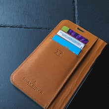 Load image into Gallery viewer, Snakehive Leather Wallet for iPhone 15 Plus - Real Leather Wallet Phone Case - Genuine Leather with Viewing Stand and 3 Card Holder - Flip Folio Cover with Card Slot (Teal)