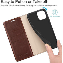Load image into Gallery viewer, Belemay Compatible with iPhone 15 Pro Case Wallet-Genuine Leather-RFID Blocking Card Holders-Shockproof TPU Shell-Kickstand-Durable Flip Cover-Book Folding Phone Case Women Men (6.1-inch) Brown