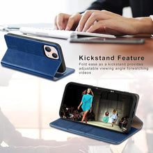 Load image into Gallery viewer, Belemay Case Compatible with iPhone 15 Wallet Case-Genuine Leather-RFID Blocking Card Holders-Shockproof TPU Shell-Kickstand-Durable Flip Cover-Book Folding Phone Case Women Men (6.1-inch) Blue
