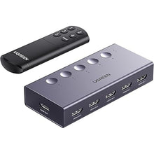 Load image into Gallery viewer, UGREEN HDMI Switch 5 in 1 Out 4K@60Hz, HDMI Splitter with Remote 5 Port Switcher Selector Box Support 3D CEC HDR HDCP2.2 Compatible with PS5/4/3 Xbox Nintendo Switch Roku TV Fire Stick Grey