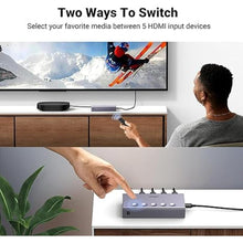 Load image into Gallery viewer, UGREEN HDMI Switch 5 in 1 Out 4K@60Hz, HDMI Splitter with Remote 5 Port Switcher Selector Box Support 3D CEC HDR HDCP2.2 Compatible with PS5/4/3 Xbox Nintendo Switch Roku TV Fire Stick Grey