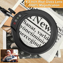 Load image into Gallery viewer, 10X Large Magnifying Glass with Light and Stand, KRSTLV 2 x 16 Inch Adjustable Swivel Arm LED Desk Lamp with Clamp, 5 Color Modes Stepless Dimmable, Lighted Magnifier Hands Free for Close Work, Hobby