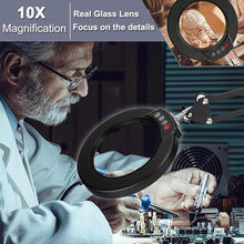 Load image into Gallery viewer, 10X Magnifying Glass with Light, Krstlv Upgrade Button 5 Color Modes Stepless Dimmable 2-in-1 LED Lighted Desk Lamp & Clamp, Hands Free Magnifier with Light and Stand for Craft Hobby Repair Close Work