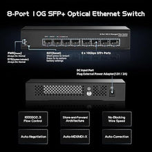 Load image into Gallery viewer, Binardat 8 Port 10 Gigabit SFP+ Managed Switch, Support 1G/10G SFP+ Module, 160Gbps Bandwidth, Web/CLI L3 Managed, Metal Fanless Fiber Desktop Network Switch
