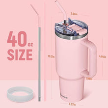 Load image into Gallery viewer, 40 oz Tumbler with Handle and Straw Lid,Insulated Reusable Stainless Steel Water Bottle Travel Mug?Cupholder Friendly Double Wall Vacuum Sealed Cup (Pink)