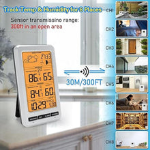 Load image into Gallery viewer, Weather Station Indoor Outdoor Thermometer Humidity Wireless Temperature Humidity Monitor, Weather Thermometer Forecast Station with Alarm Clock and Adjustable Backlight (Orange Backlight)